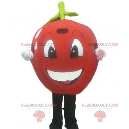 Rode appel mascotte, rode kers kostuum, gigantisch fruit -