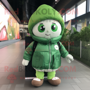 nan Spinach mascot costume character dressed with a Jacket and Backpacks