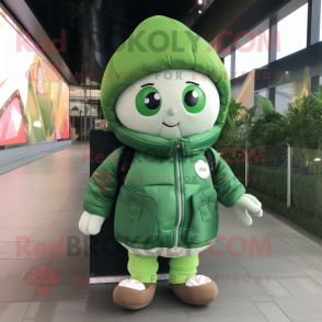 nan Spinach mascot costume character dressed with a Jacket and Backpacks