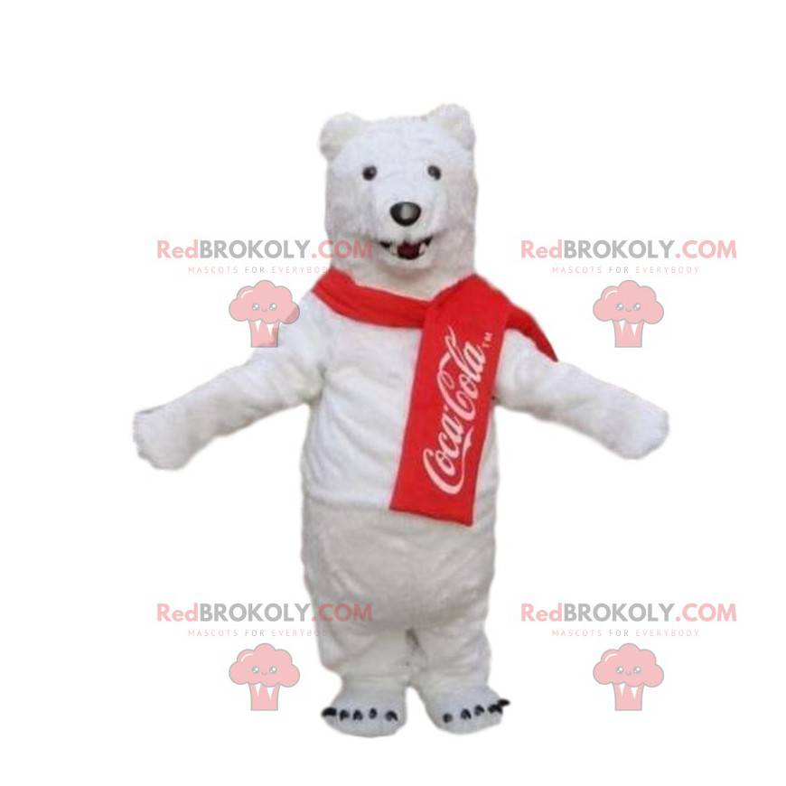 Maskotka niedźwiedź polarny, kostium Coca Cola, biały miś -