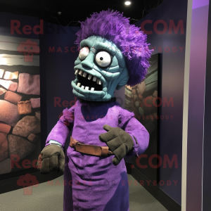 Purple Frankenstein'S Monster mascot costume character dressed with a Sheath Dress and Headbands