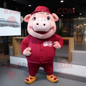 Maroon Pig maskot kostume...