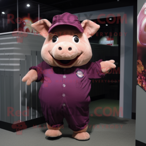 Maroon Pig maskot drakt...