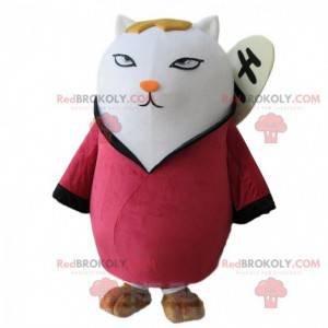 Mascotte de gros chat en tenue traditionnelle asiatique -