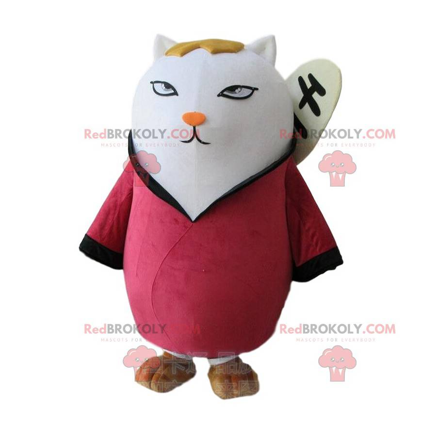 Mascote de gato grande em roupa tradicional asiática -
