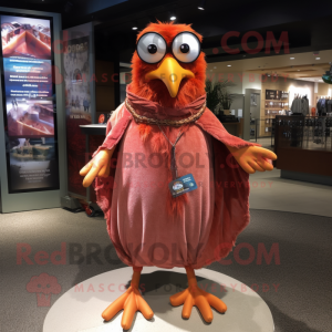 Rust Quail mascot costume character dressed with a Flare Jeans and Shawl pins