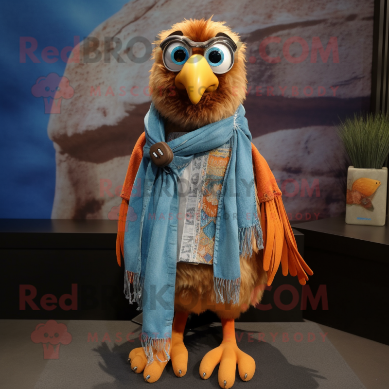 Rust Quail mascot costume character dressed with a Flare Jeans and Shawl pins