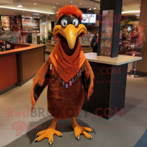 Rust Quail mascot costume character dressed with a Flare Jeans and Shawl pins