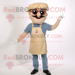 Tan Pizza mascot costume character dressed with a Dungarees and Eyeglasses