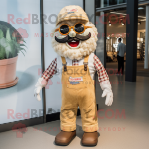 Tan Pizza mascot costume character dressed with a Dungarees and Eyeglasses