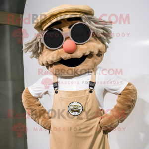 Tan Pizza mascot costume character dressed with a Dungarees and Eyeglasses