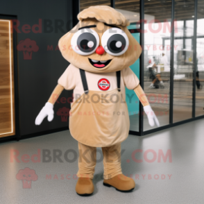 Tan Pizza mascot costume character dressed with a Dungarees and Eyeglasses