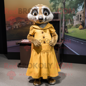 nan Meerkat mascot costume character dressed with a Maxi Skirt and Suspenders