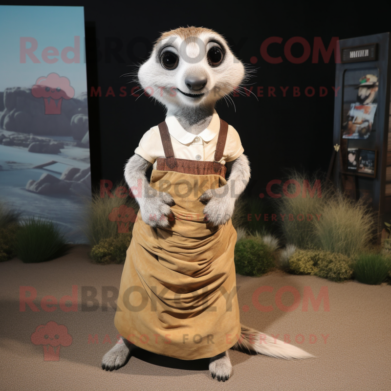 nan Meerkat mascot costume character dressed with a Maxi Skirt and Suspenders