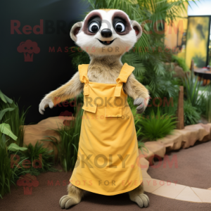 nan Meerkat mascot costume character dressed with a Maxi Skirt and Suspenders