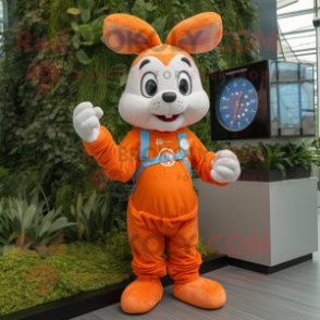 Orange Rabbit mascot costume character dressed with a Romper and Bracelet watches