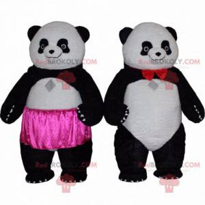 2 mascotes panda, fantasias de panda, animais asiáticos -