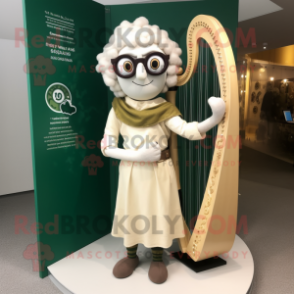 Cream Celtic Harp mascot costume character dressed with a Leggings and Eyeglasses