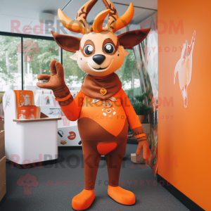 Orange Deer mascot costume character dressed with a Rash Guard and Shawl pins