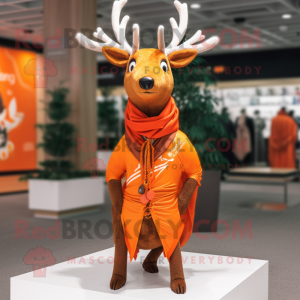 Orange Deer mascot costume character dressed with a Rash Guard and Shawl pins