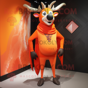 Orange Deer mascot costume character dressed with a Rash Guard and Shawl pins