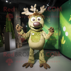 Olive Reindeer mascot costume character dressed with a Graphic Tee and Rings