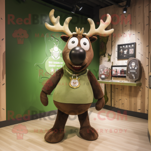 Olive Reindeer mascot costume character dressed with a Graphic Tee and Rings