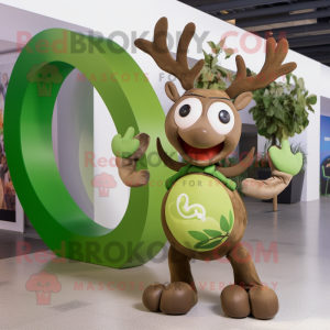 Olive Reindeer mascot costume character dressed with a Graphic Tee and Rings