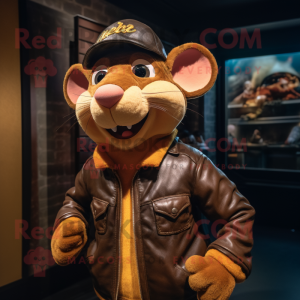 Gold Ratatouille mascot costume character dressed with a Leather Jacket and Beanies