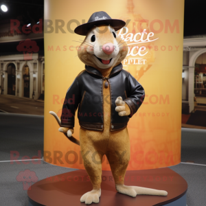 Gold Ratatouille mascot costume character dressed with a Leather Jacket and Beanies