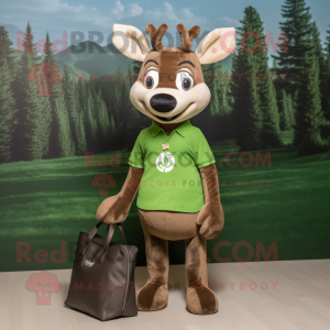 Olive Deer mascot costume character dressed with a Henley Tee and Tote bags