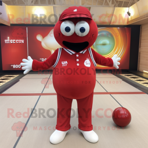 Red Petanque Ball mascot costume character dressed with a V-Neck Tee and Brooches
