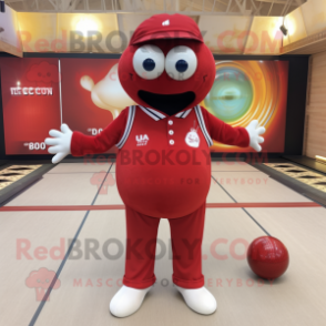 Red Petanque Ball mascot costume character dressed with a V-Neck Tee and Brooches