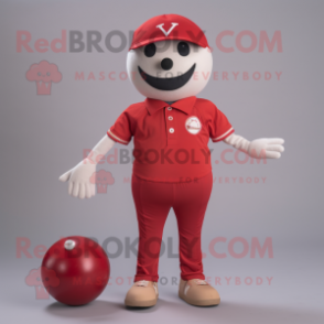 Red Petanque Ball mascot costume character dressed with a V-Neck Tee and Brooches