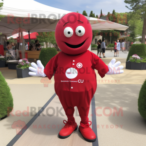 Red Petanque Ball mascot costume character dressed with a V-Neck Tee and Brooches