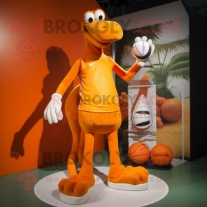 Orange Diplodocus mascot costume character dressed with a Board Shorts and Shoe laces