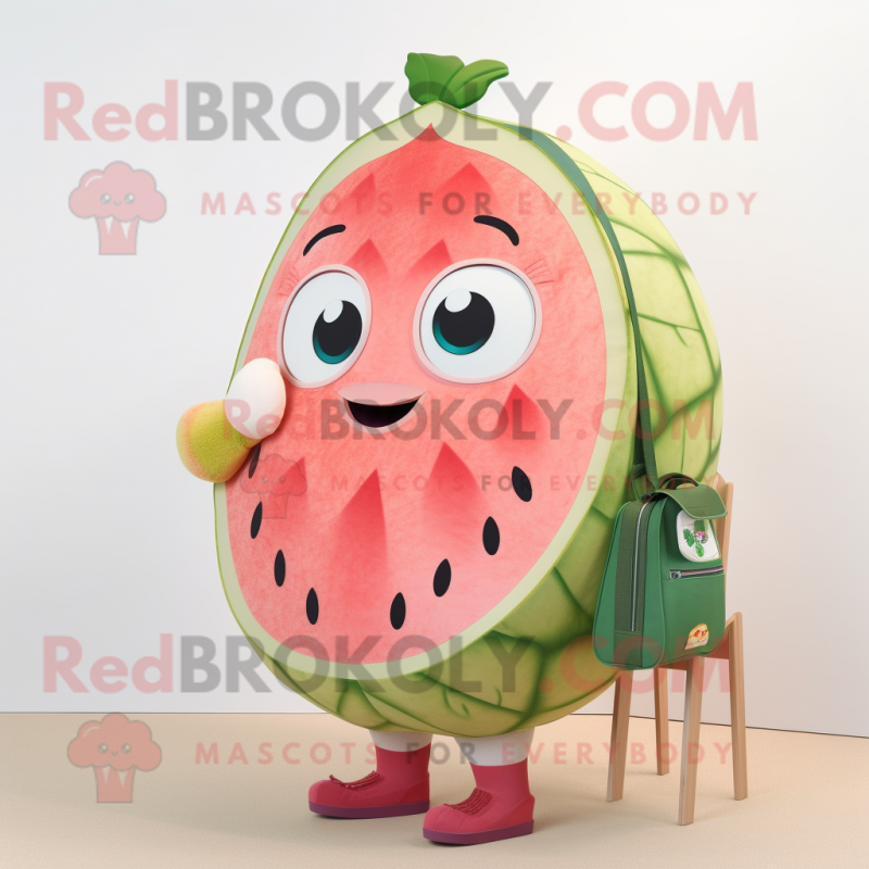 Peach Watermelon mascot costume character dressed with a Dress and Backpacks Peach Watermelon mascot costume character dressed with a Dress and Backpacks