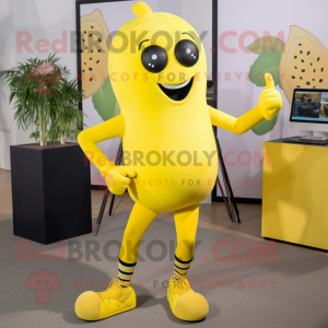 Lemon Yellow Raspberry mascot costume character dressed with a Leggings and Foot pads