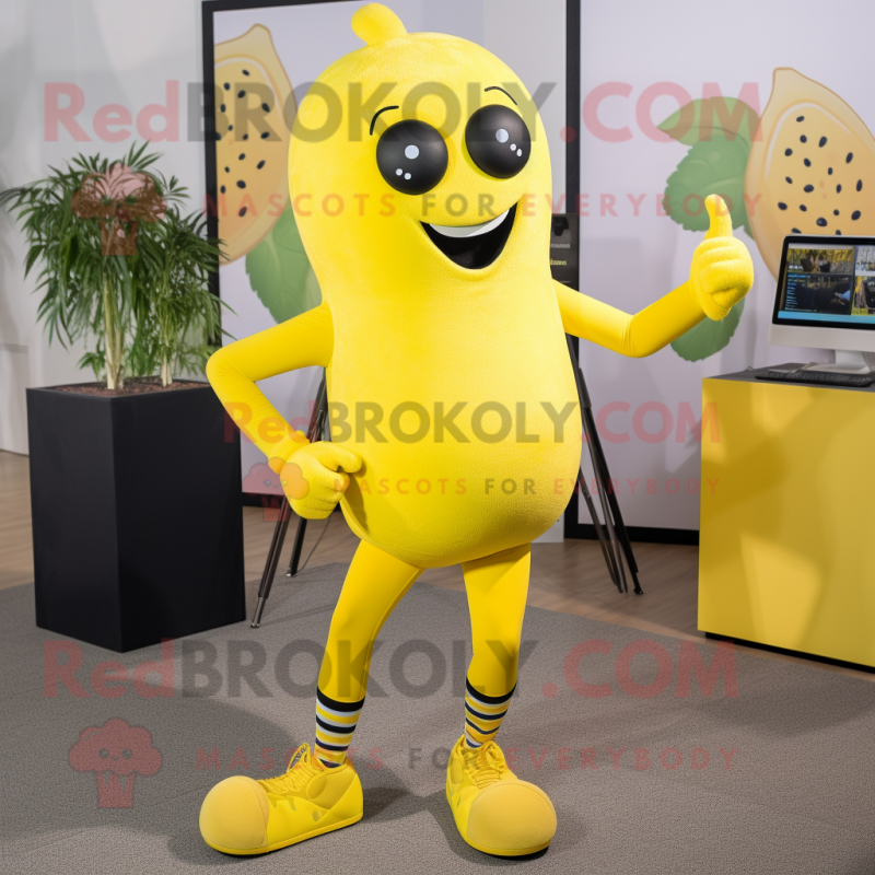 Lemon Yellow Raspberry mascot costume character dressed with a Leggings and Foot pads Lemon Yellow Raspberry mascot costume character dressed with a Leggings and Foot pads
