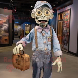 Cream Zombie mascot costume character dressed with a Chambray Shirt and Coin purses