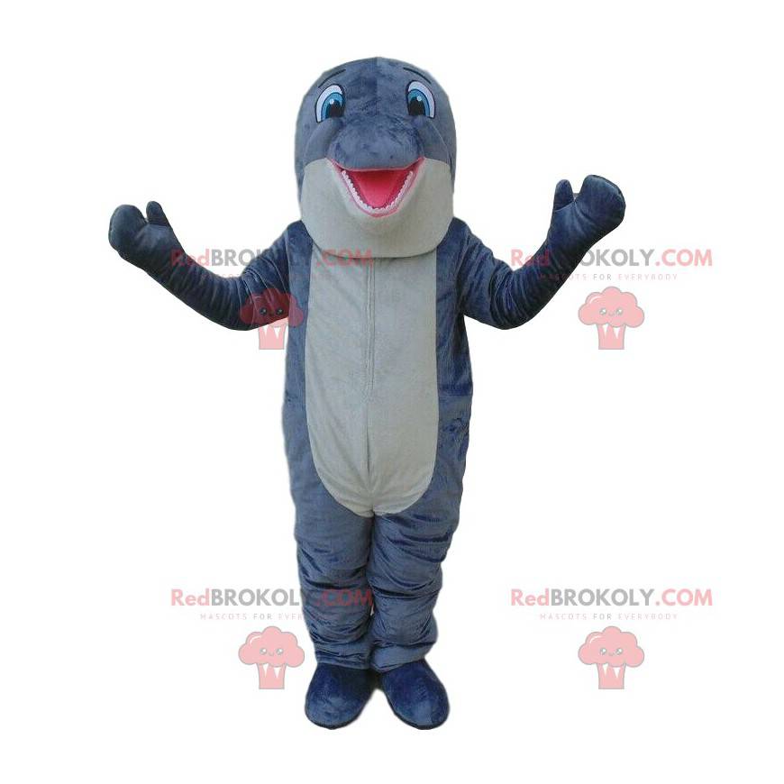 Mascotte de dauphin gris et blanc, costume de baleine - Mascotte de dauphin gris et blanc, costume de baleine -