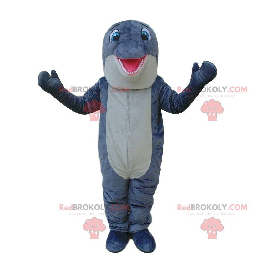 Mascotte de dauphin gris et blanc, costume de baleine -