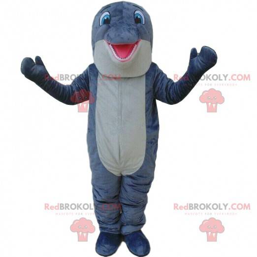 Mascotte de dauphin gris et blanc, costume de baleine -