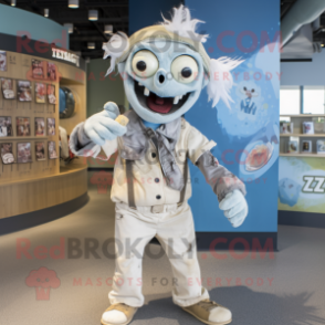 Cream Zombie mascot costume character dressed with a Chambray Shirt and Coin purses