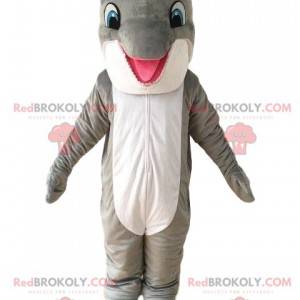 Mascotte de dauphin gris et blanc, costume de la mer -