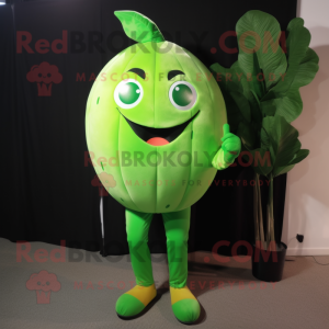 Green Grapefruit mascot costume character dressed with a Leggings and Tie pins
