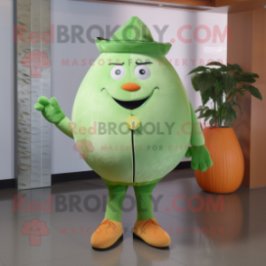 Green Grapefruit mascot costume character dressed with a Leggings and Tie pins