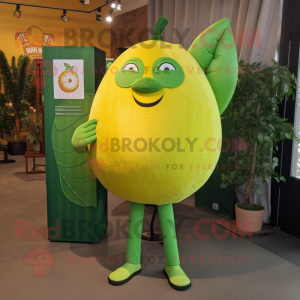 Green Grapefruit mascot costume character dressed with a Leggings and Tie pins