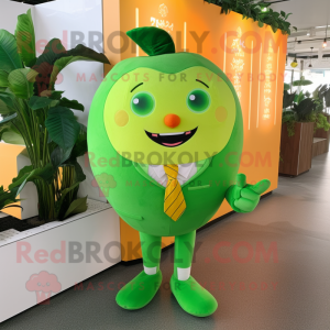 Green Grapefruit mascot costume character dressed with a Leggings and Tie pins