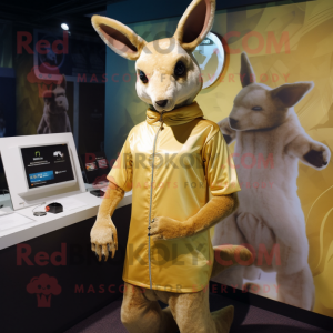 Gold Kangaroo mascot costume character dressed with a A-Line Dress and Digital watches